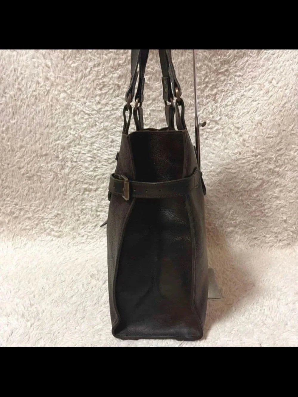 Mulberry Dark Brown Leather Shoulder Tote with Buckle Strap